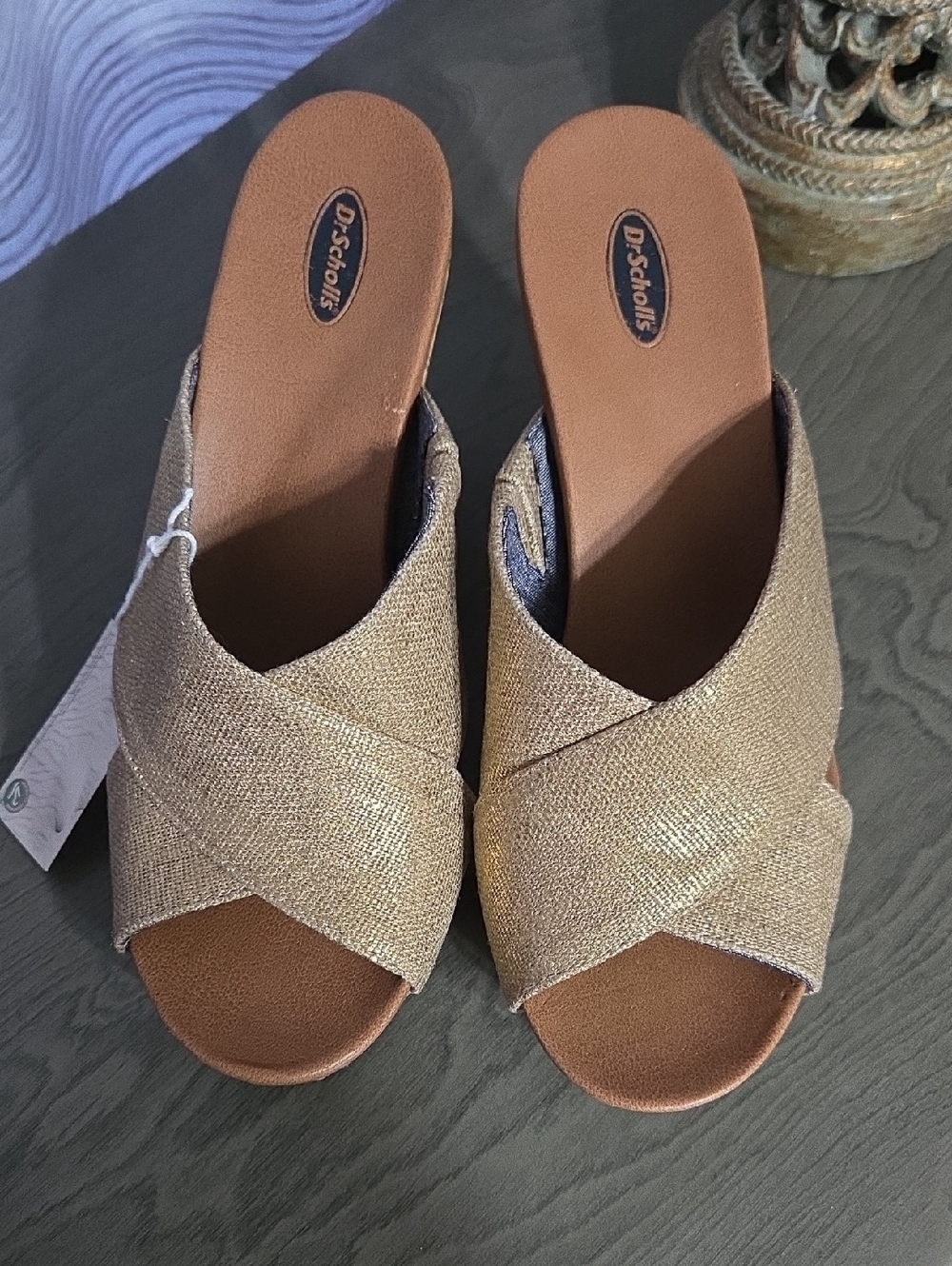 Dr. Scholl's Women's Light Gold Crossover Slip-On Wedge